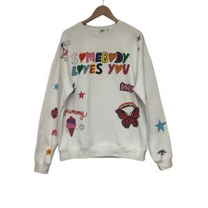 Somebody Loves You Crewneck in White The Mayfair Group Size:  One Size Plus XL